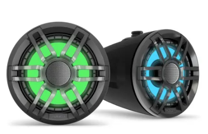 Altavoces náuticos para torre de wake de la serie XS de Fusion® Altavoz náutico para torre de wakeboard negro deportivo de 6,5" y 200 vatios con iluminación LED RGB